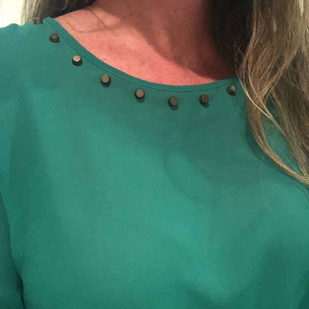 Emerald green top. slightly sheer, long sleeve.